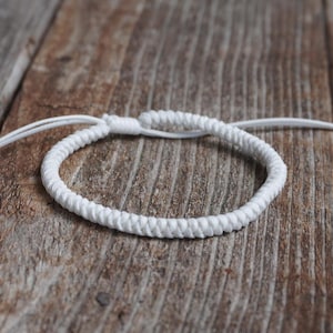 White Braided Style Macrame Bracelet, Handmade Waterproof Adjustable White Cord Bracelet, Minimalist Unisex Surfer Jewelry Gift
