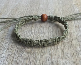 SoBe, Olive Hemp Anklet, Braided Anklet, Macrame Anklet, Surfer Anklet, Unisex anklet, Beach Anklets, Olive Green HA001003