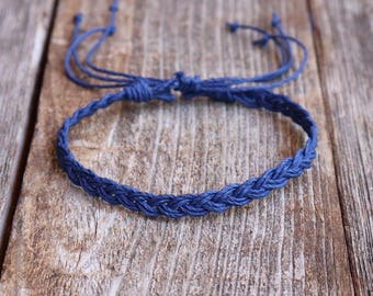 Braided Blue Hemp Macrame Anklet Bracelet Boho
