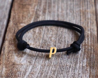 Gold Initial Letter Black Bracelet Custom Name Personalized