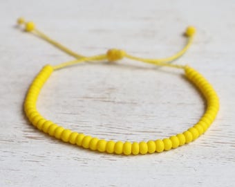 Yellow Czech Bead Anklet Bracelet, Adjustable Cord, Minimalist Boho Stacking Jewelry