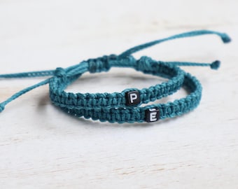 Couples Bracelets, Deep Teal Initial Letter Bracelets, His and Hers, Distance Anniversary gift, Matching Bracelet