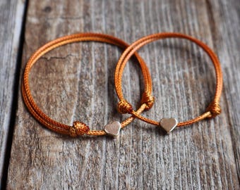 Mommy and Me Bracelets, Copper Cord Edition, 14k Gold Plated Heart Charm, Matching Mother Daughter, Adjustable