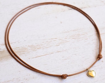 Minimalist Choker, 1.5mm Waterproof Gold Heart Charm Many Colors to Choose