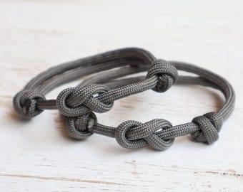 Couples Bracelet Set, Grey Paracord Infinity Knot, His and Hers Matching Bracelets, Adjustable Nylon Cord, Anniversary Gift
