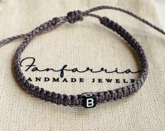 Initial Bracelet Anklet Macrame Gray Cord LB001946