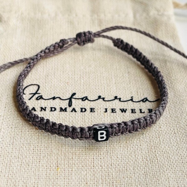 Initial Bracelet Anklet Macrame Gray Cord LB001946