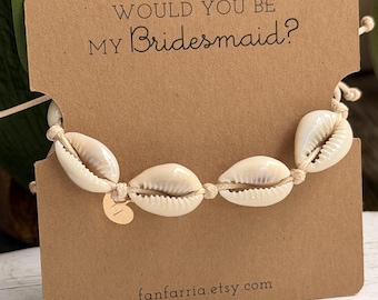 Will You Be My Bridesmaid Bracelet, Cowrie Shell Anklet Proposal Gift, Boho Beach Wedding Jewelry, Bridesmaid Proposal Box Card Gift