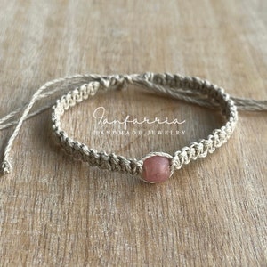 Pink Sea Glass Hemp Anklet, Natural Braided, Macrame Anklet, Surfer Anklet, Unisex, Hemp Bracelet