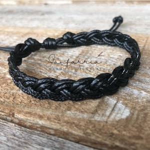 Cocoa Beach, Black Braided Bracelet Adjustable Waterproof  Vegan Leather