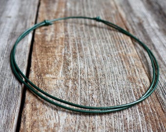 Green Leather Cord Choker, 1.5mm Adjustable Leather Necklace, Minimalist Choker or Choker and Bracelet Set, Trendy Forest Green Jewelry