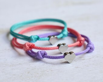 Minimalist Silver Heart Charm Bracelet Anklet Choker Waterproof Cord Adjustable Stackable Beach Jewelry Gift