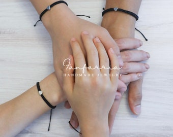 Silver Heart Family Bracelet Set Matching Bracelets Black