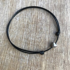 Heart Anklet, Black Anklet, Waxed Cord Anklet, Silver heart WA001497