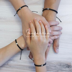 Silver Heart Family Bracelet Set Matching Bracelets Black