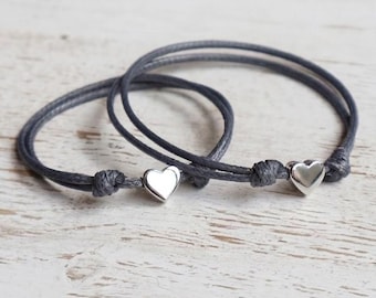 Silver Heart Minimalist Mommy and Me Bracelets, Choose color, Waterproof