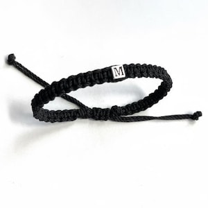 Sterling Silver Initial Letter Bracelet Anklet, Personalized Custom, Brown Gray Black, Macrame Bracelets