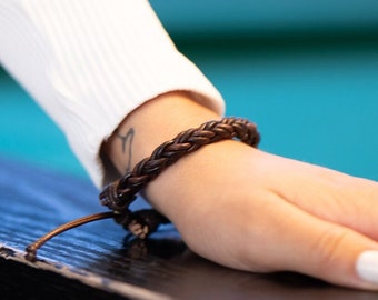 Key West II Thick Dark Brown Braided Leather Bracelet Unisex