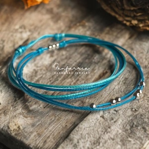 Amelia Teal Beaded Anklet Set, Teal Cord Adjustable Anklet, Waterproof WA001792