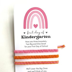 First Day of Kindergarten Family Set Bracelets 2 Adults 1 Kid, Pink Orange