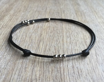 Black Waxed Cord Anklet Elephant Anklet Adjustable Anklet WA001424