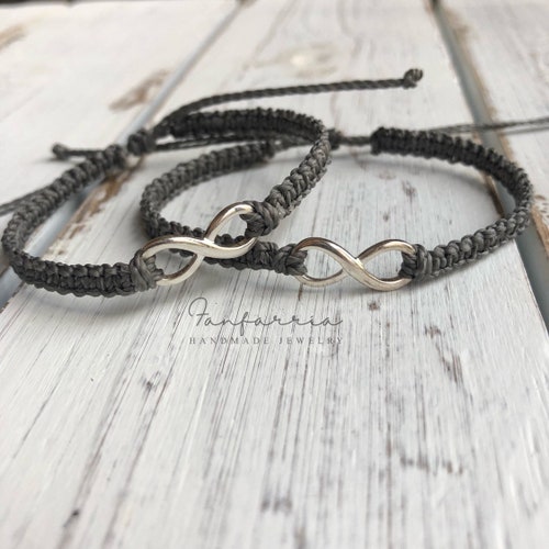 Infinity Sterling Silver Bracelets Gray His and Hers Etsy