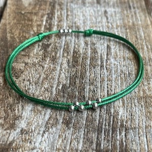 Amelia, Green Beaded Anklet, Waxed Cord  Adjustable Anklet, Waterproof Bracelet WA001793