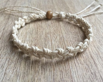 Shell Key, Hemp Anklet, Natural Braided, Macrame Anklet, Surfer Anklet, Unisex, Hemp Bracelet HA001046