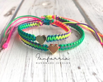 Rainbow Colorful Heart Mommy and Me Matching Bracelets