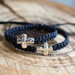 Mommy and me Silver Cross Black Macrame bracelets