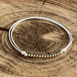 White String Anklet Bracelet, Gold 14k Filled Beads, Boho Beach Style, Lido Collection