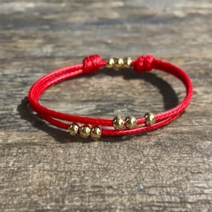 Amelia II, Red Bracelet Anklet Gold Beads Unisex Adjustable Waterproof