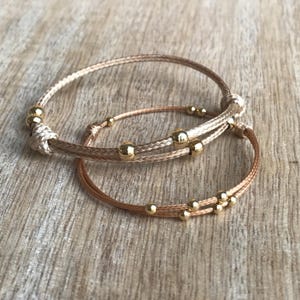 Amelia, Gold Beaded Bracelets, Waxed Cord Bracelets, Gold Bracelets, Adjustable Bracelets, Waterproof, Set of 2 WB001488