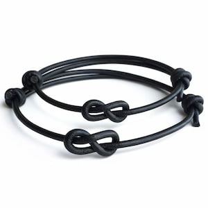 Lovers Key, Black Leather Bracelets, Simple Bracelets, His and Hers, Infinity Couple Bracelet, Minimalist, LC001149