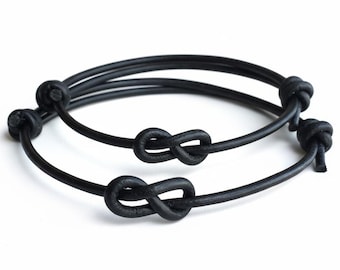 Lovers Key, Black Leather Bracelets, Simple Bracelets, His and Hers, Infinity Couple Bracelet, Minimalist, LC001149