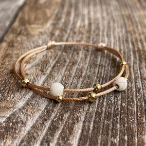 Pebbles, Gold and Stone Marble Bead Anklet Bracelet Adjustable Waterproof WA001757