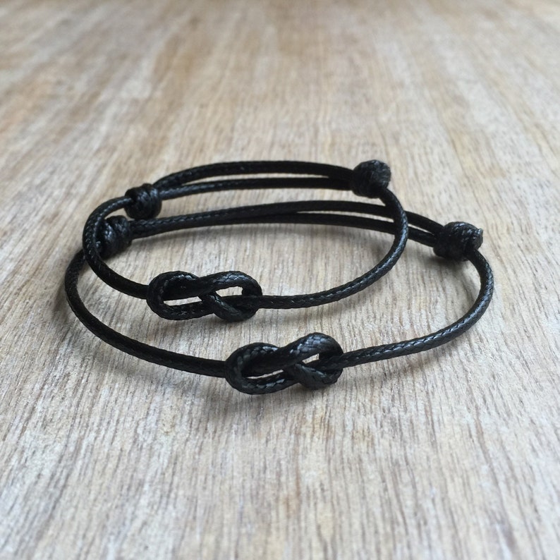 Black Waxed Cord Bracelets Lovers Key Waterproof His and her Bracelets Infinity Couple Bracelets Set of 2 WC001354