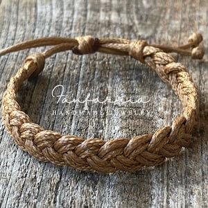 Cocoa Beach, Light Brown Braided Bracelet Adjustable Waterproof Vegan Leather