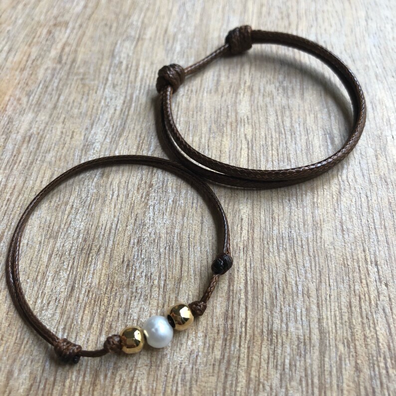 Pearl Bracelet Gold accents Brown Bracelets Waterproof Matching Bracelets WC001545 Bal Harbor Set His and Hers Bracelets