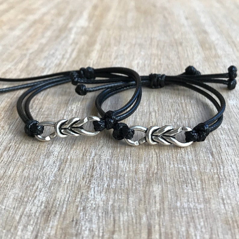 Black Waxed Cord Bracelets Ponce Inlet Set Waterproof Celtic Knot Charm His and her Bracelets Set of 2 WC001505