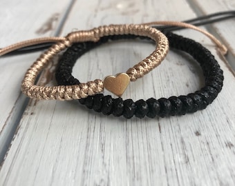 Sunset Gold Heart Couple Bracelets, Black and Gold His and Hers WC001763