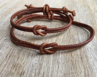Couples Knot Leather Bracelet Set of 2 Knotted Bracelets Gift for His and Her North Venice Collection