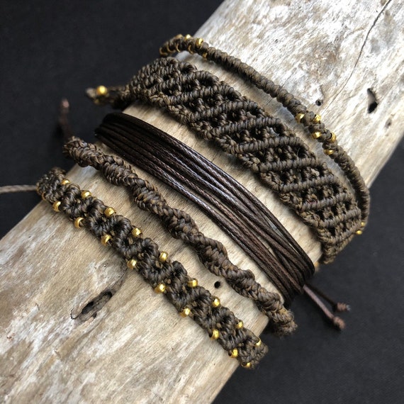 5 String Bracelet Set Brown Bracelets Braided Macrame Bohemian Etsy