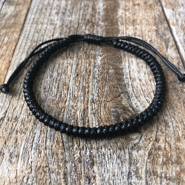 Black Braided Bracelet Adjustable Waterproof Vegan Leather Waterside Style
