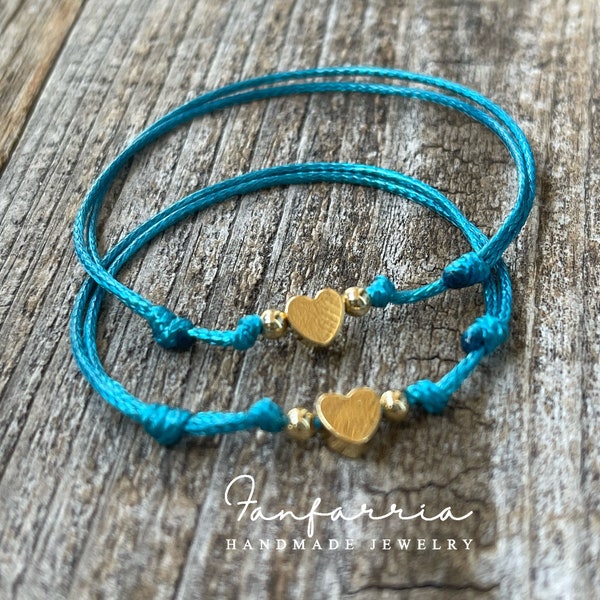 Gold Heart Teal Mommy and Me Bracelets Matching