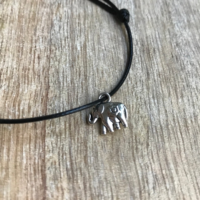 Black Waxed Cord Anklet Elephant Anklet Adjustable Anklet WA001424
