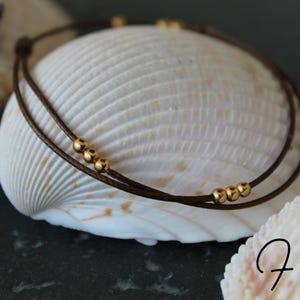 Amelia, Brown Beaded Anklet, Waxed Cord Anklet, Adjustable Anklet, Waterproof WA001460