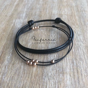 Amelia Set, Couple Bracelets, Rose Gold Bead Black Bracelets, Simple Bracelets CB001703