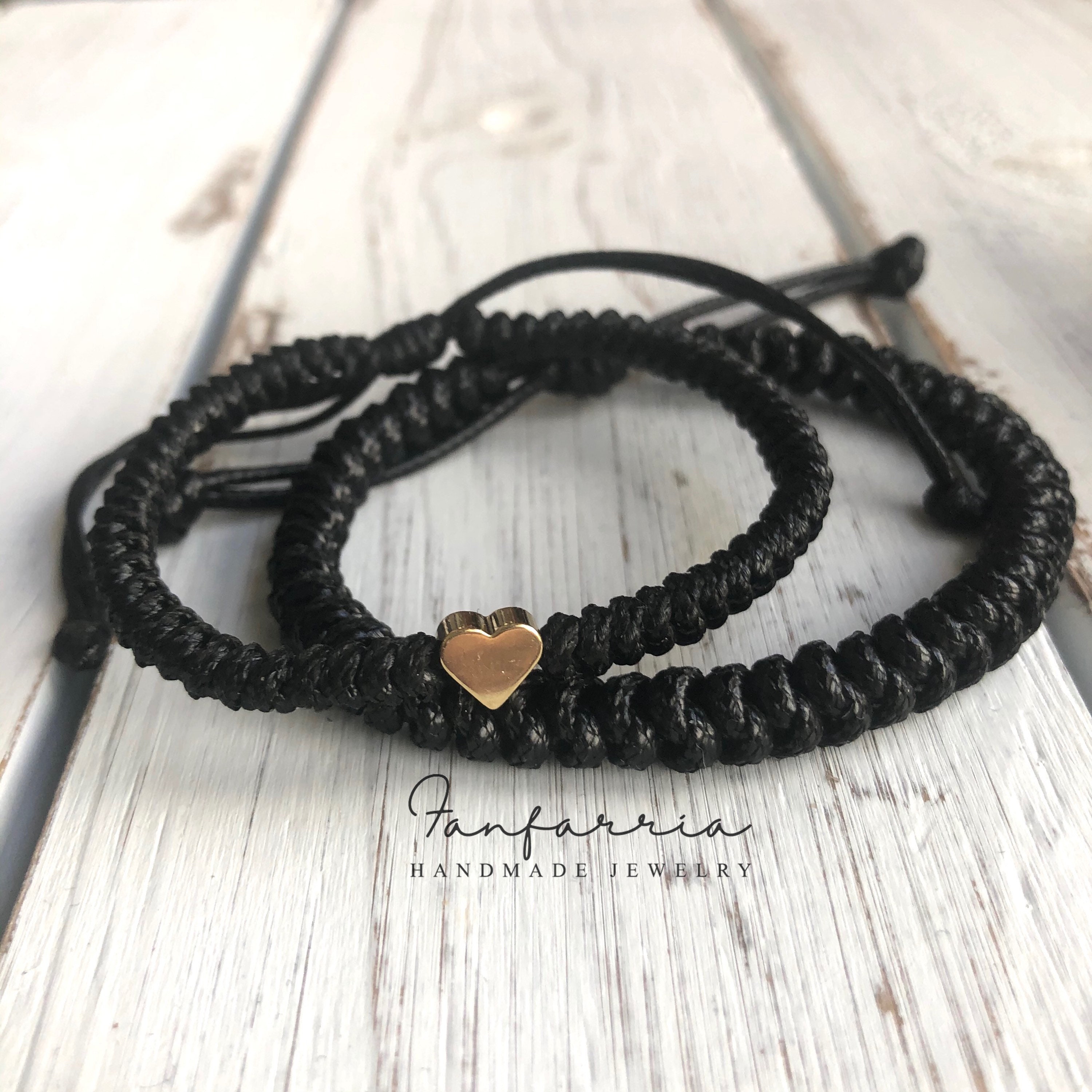 Gold Heart Black Couple Bracelets, His and Hers WC001931