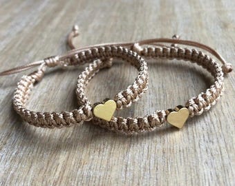 Gold Heart Mommy and Me Bracelet Set, Matching Bracelets, Mother Daughter
